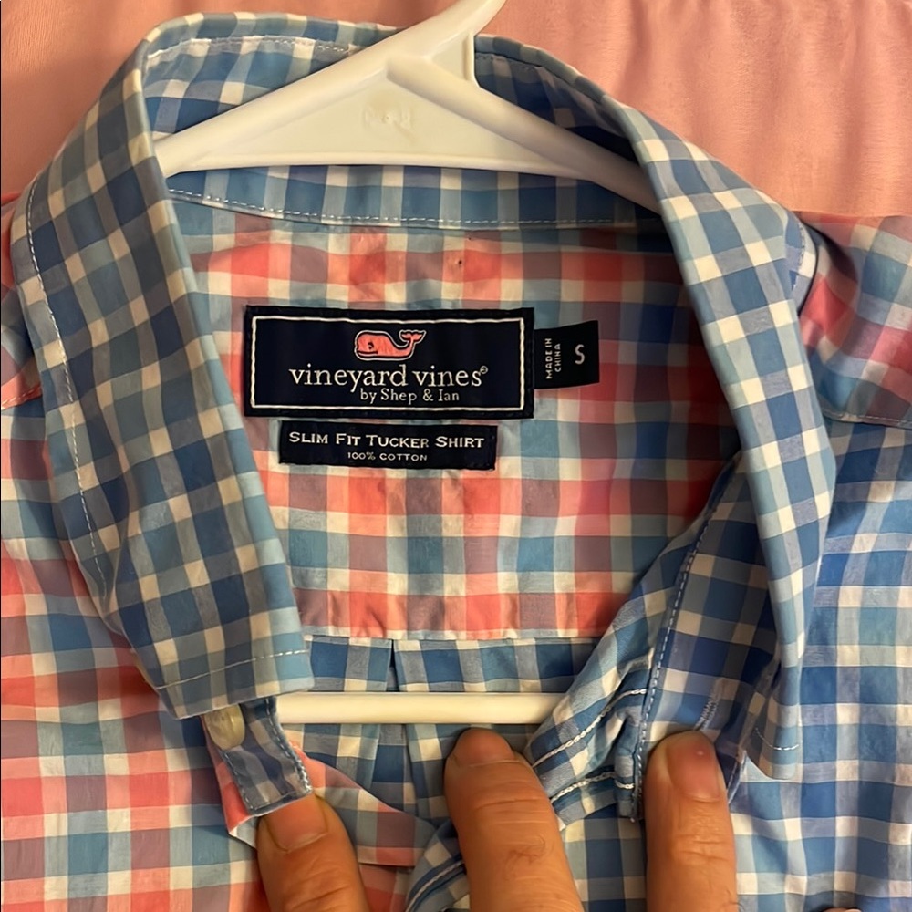 Vineyard Vines Blue and Pink Checkered Men's Shirt